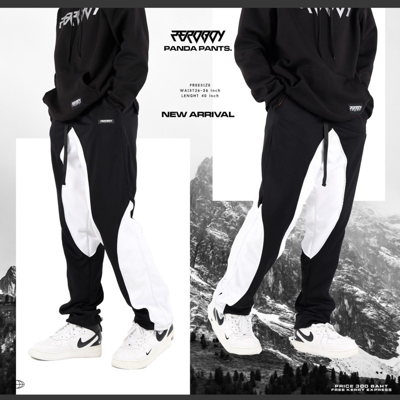 ZEROBOY - DARK PANTS กางเกงวอร์มขายาวสีดำ งานตัดต่อ