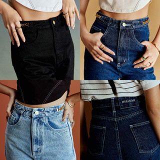 maison KEEPS Saturn Jeans กางเกงยีนส์เอวสูง ทรงกระบอก อะไหล่ทอง