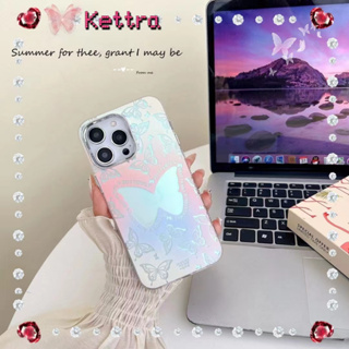 💜Kettra💜ป้องกันการหล่น ขอบเต็ม iPhone 11 14 pro max ผีเสื้อ สีสัน ไล่ระดับ เลเซอร์ เส้นขอบโปร่งใส case for iPhone 12 13