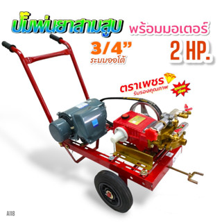 เครื่องพ่นยา 3 สูบ พร้อมมอเตอร์ไพโอเนีย 2 HP ปั้มพ่นยาสามสูบ 3/4" ( 6 หุน) ตราเพชร รุ่น TS-25 E พร้อมอุปกรณ์ (A118)