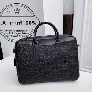 F.A ว่าแท้100% coach แท้ new embossed C pattern leather briefcase classic C-shaped laptopbag กระเป๋าแฟชั่นสุภาพบุรุษ