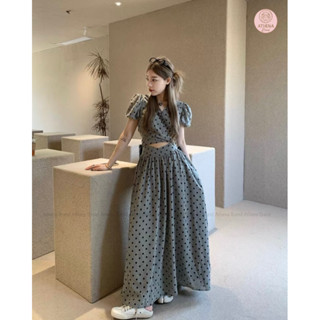 ชุดเซต เสื้อแขนตุ๊กตา+กระโปรงยาวสวย ชุดสไตล์เกาหลี