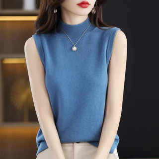 เสื้อผ้าแฟชั่นผู้หญิง เสื้อแขนกุดไหมพรมสีพื้น ผ้านิ่มใส่สบาย