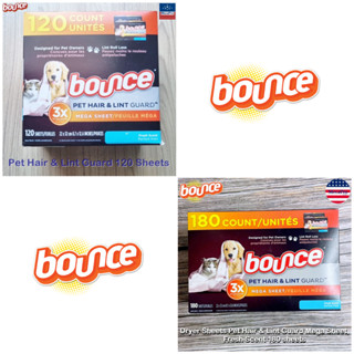 Bounce® Dryer Sheet Pet Hair &amp; Lint Guard, Fresh Scent แผ่นอบผ้า  สำหรับกำจัดขนสัตว์เลี้ยง กลิ่นหอมสดชื่น