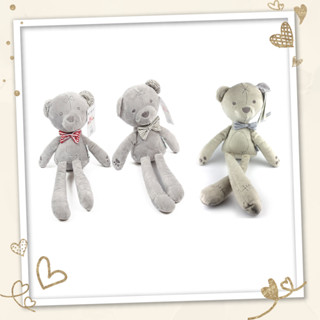 Dinophile BedTime Bear ตุ๊กตาหมีเน่า โบว์แดง โบว์เทา โบว์ฟ้า เนื้อผ้ากำมะหยี่ ขนสั้น สุดนุ่ม น้ำหนักเบา เป็นเพื่อนเล่น