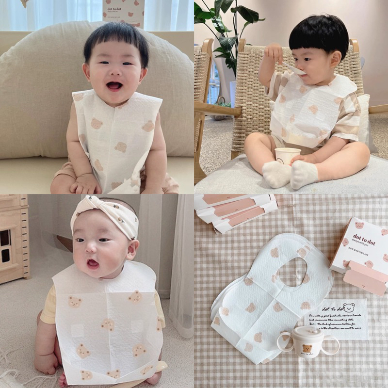 🐻พร้อมส่ง🐻ผ้ากันเปื้อนเด็ก แบบพกพา ใช้แล้วทิ้ง กันน้ำลาย พกพาสะดวก ใช้งานง่าย กล่อง20ชิ้น