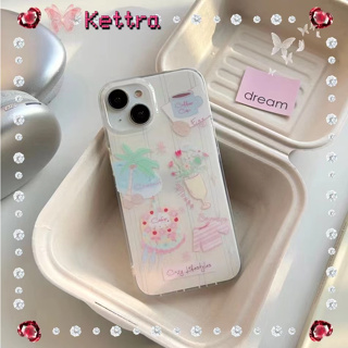 💜Kettra💜ป้องกันการหล่น ขอบเต็ม iPhone 11 14 pro max เส้นขอบโปร่งใส ต้นมะพร้าว สีขาว สไตล์ฤดูร้อน case for iPhone 12 13