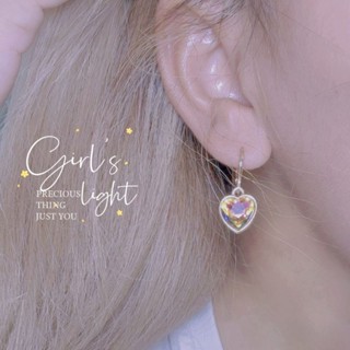 EAR05 ต่างหูแบบห่วงห้อยเพชรหัวใจ พร้อมส่งในไทย ต่างหูเพชร ต่างหูหัวใจเพชร