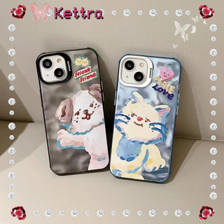 💜Kettra💜ป้องกันการหล่น ขอบเต็ม iPhone 11 14 pro max การ์ตูน ลูกสุนัข ลูกแมว รุ่นคู่ น้ำเงินเงิน case for iPhone 12 13