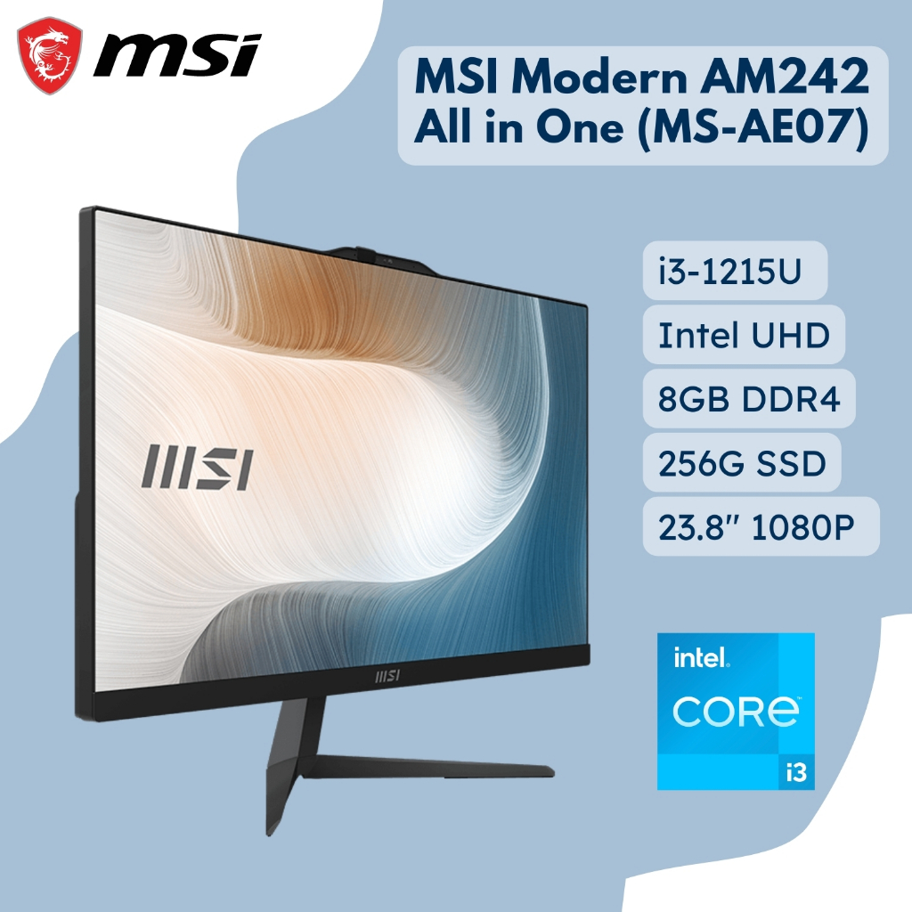 PC All in one MSI Modern AM242 12M-478XTH /Ci3-1215U/23.8" FHD/ 8GB /256M.2 Pcle SSD