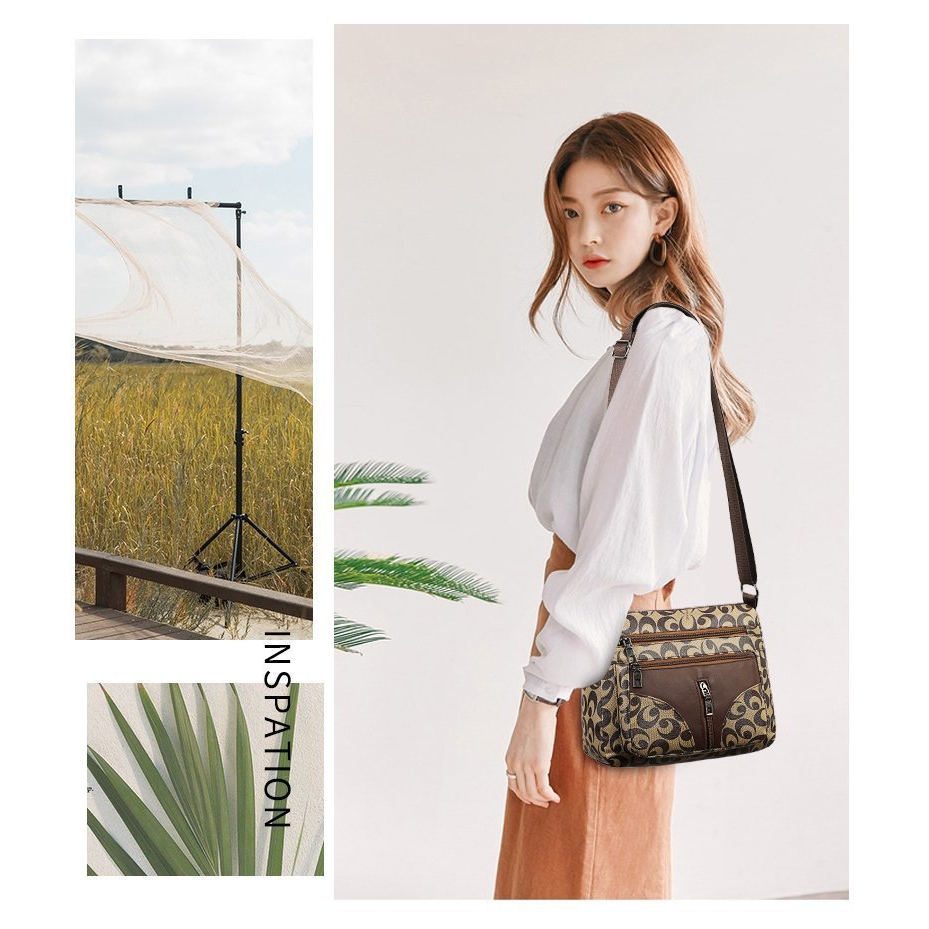 Exquisite Life กระเป๋าหนังสะพายข้าง 4 ช่องซิป สวยเรียบหรู กันน้ำ BB00362