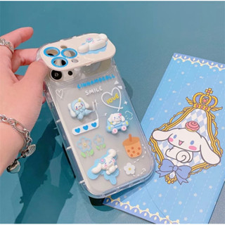 เคสลายการ์ตูนชินนาม่อนโรล ป้องกันเลนส์กล้อง พร้อมกระจกแต่งหน้า i6 i7 6+ 7+ iX XR XsMax 11 12 12Pro 12pm  13pm 14 14pm