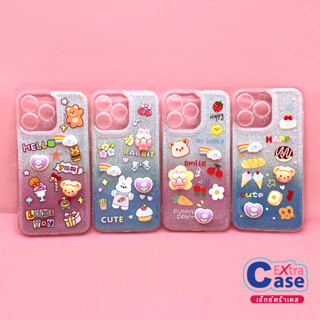 ไอโฟน 11 SAM A04  A23 A34 เคสมือถือนิ่ม TPU ใสกันเลนส์กล้องแผ่นรองกากเพชรไล่สีพิมพ์ลายการ์ตูนน่ารักติดอะไหล่นูน