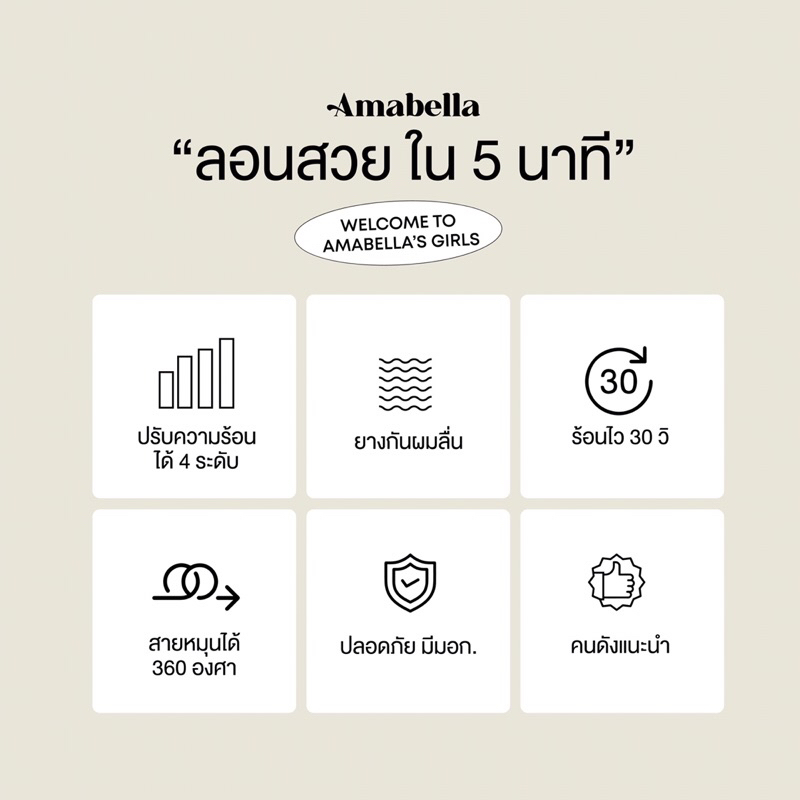พร้อมส่ง!โค้ดลด100.-ในวีดีโอ Amabella 40 mm/36mm ตัวแทนจำหน่ายรับตรงจากแบรนด์ ของแท้  เครื่องม้วนผม รูปที่ 6