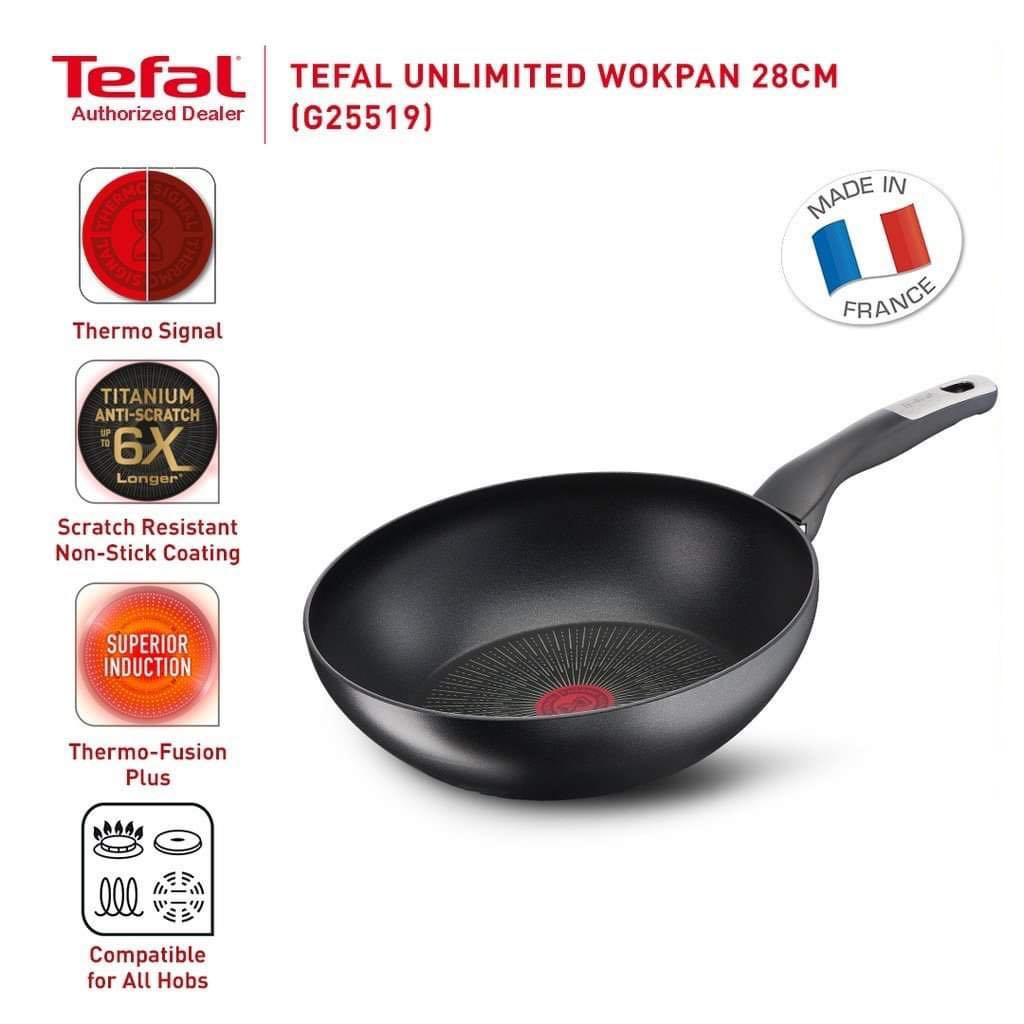 TEFAL กระทะ ทรงวอค ขนาด 26-28 ซม. Wok PAN รุ่น Unlimited G2557723 | G2551902 Made in France