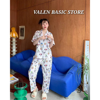 VALEN BASIC STORE 🤍ชุดนอนขายาวสีขาวลายพี่มิกแอนด์เฟรน