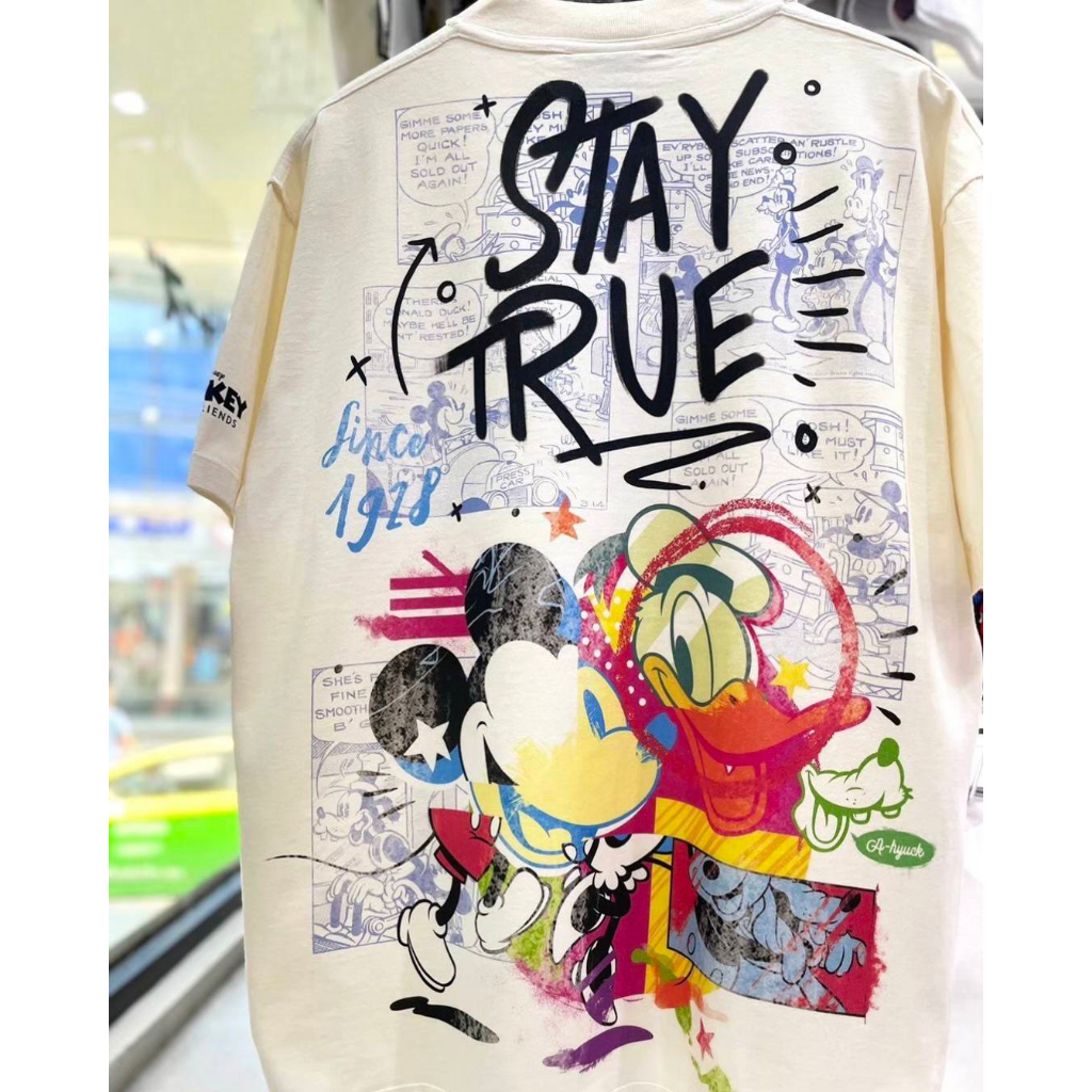 Power 7 Shop เสื้อยืดการ์ตูน ลาย MICKEY MOUSE ลิขสิทธ์แท้ DISNEY งานวินเทจ เย็บกลับตะเข็บ ฟอกเฟด-สีขาว (MPX-006) — صورة 4