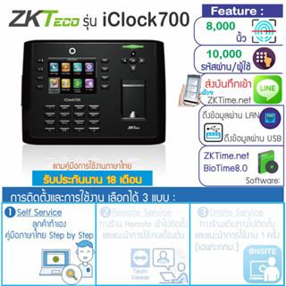 ZKTECO i-Clock 700 เครื่องบันทึกเวลาและเปิด-ปิดประตูด้วยลายนิ้วมือสำหรับพนักงานจำนวนมาก(8,000 ลายนิ้วมือ)