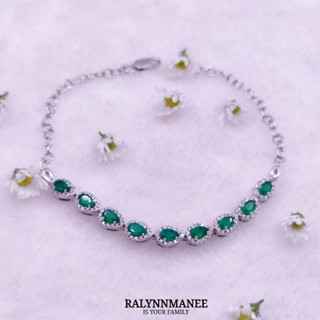 BL009 สร้อยข้อมือพลอยโมราแท้ ( Chrysoprase ) ตัวเรือนเงินแท้ 925 ชุบทองคำขาว ฟรีไซส์ 15 - 20 cm