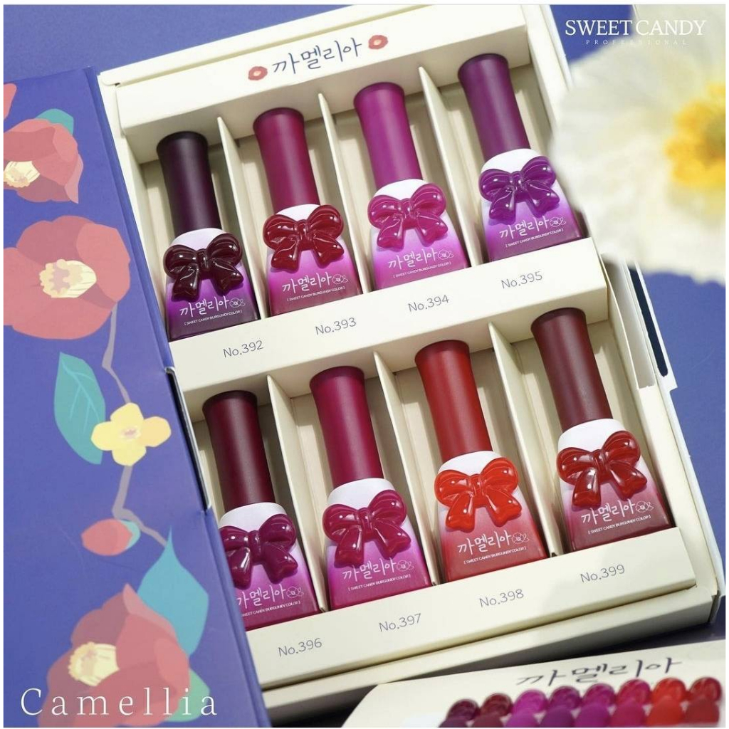 เซตสีเจลเกาหลี 'Camellia' collection Sweet Candy 8 สีโทนม่วงและแดง แบรนด์พรีเมี่ยม ของแท้นำเข้าจากเก