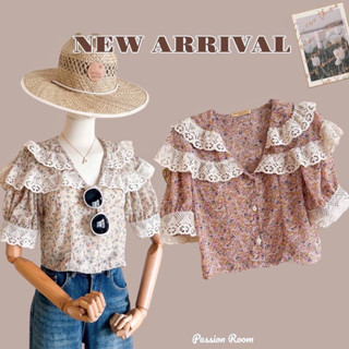 Korean chiffon collared shirt เสื้อคอปก2ชั้นคอเเต่งลูกไม้ระบายน่ารักๆทรงครอป