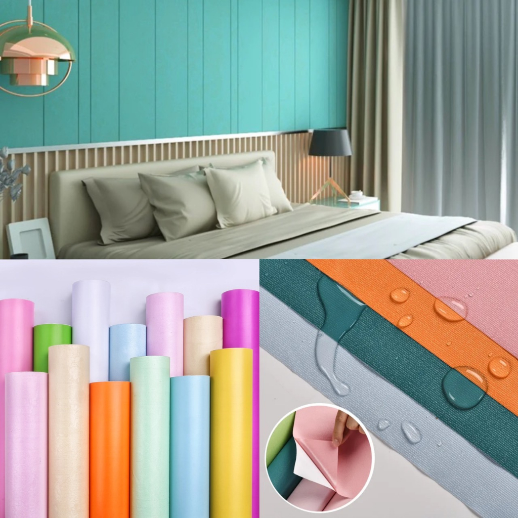วอลเปเปอร์ติดผนัง สีพาสเทล สติ๊กเกอร์ตกแต่งห้อง Wallpaper pvc กันน้ำ มีกาวในตัว กว้าง 45 ซม. ยาว 10 เมตร