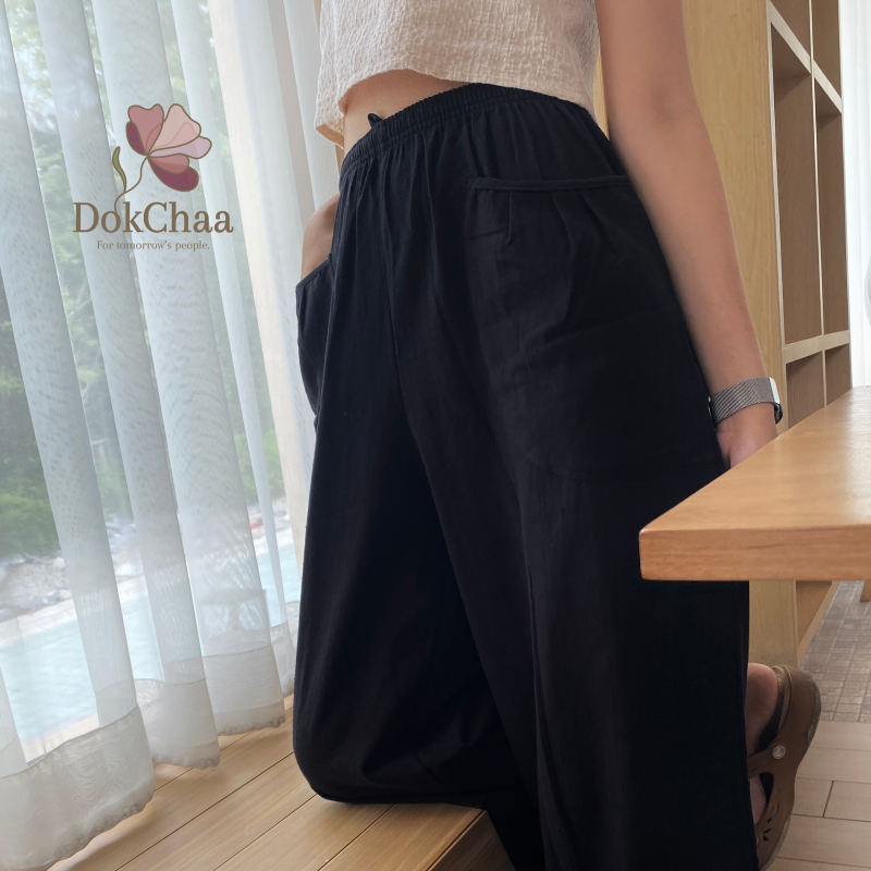 กางเกงขากว้างเอวสูง เอวยางยืดมีเชือกรัดด้านใน รูปที่ 5