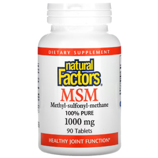 ซัลเฟอร์ (กำมะถัน) Natural Factors, MSM, 1,000 mg, 90 Capsules