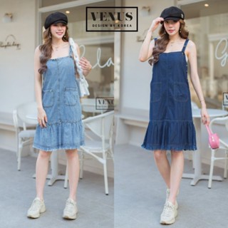 Jeans Dress เดรสสายเดี่ยวทรงเอี๊ยม แต่งกระโปรงชายระบาย ด้านหน้าแต่งกระเป๋า งานสวยน่ารักมากๆนะคะ สายสามารถปรับได้คะ