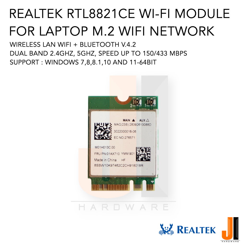 Realtek RTL8821CE Wi-Fi module card for notebook wireless lan + bluetooth v.4.2 dual band 2.4Ghz (ขอ