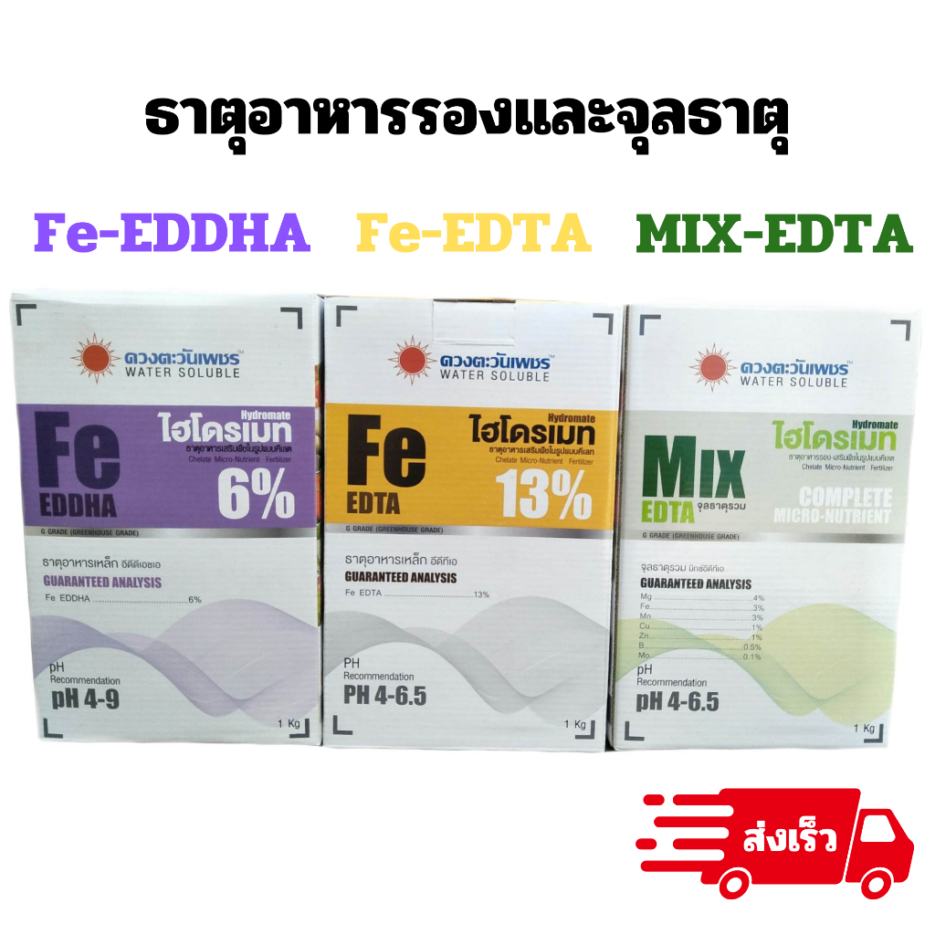 ธาตุอาหารรองและจุลธาตุ จุลธาตุรวม MIX EDTA ไฮโดรเมท ธาตุเหล็ก Fe EDDHA 6% เหล็กม่วง ธาตุเหล็ก Fe EDT