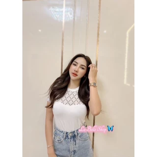 รหัสBC✨กรี๊ดด!! มาแรงง ซีทรูแขนสั้น ตาข่ายเพชร สุดแซ่บ💋