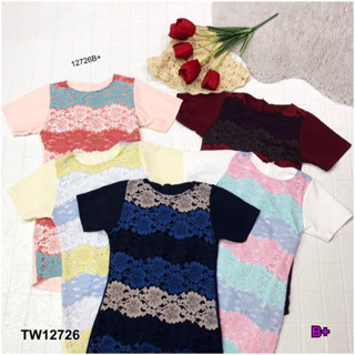 MM12726 เดรสลูกไม้ลายพลาสเทลแขนสั้น Pastel lace dress with short sleeves