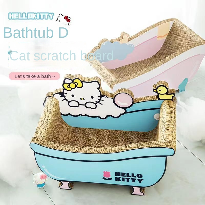● Hello Kitty Co-branded อ่างอาบน้ำ Cat Scratching Board ทรายแมว Cat กรงเล็บ Scratching กระดาษลูกฟูก Cat Pet Toy