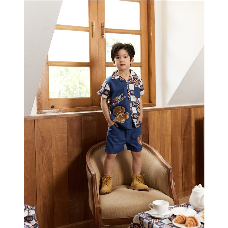 Tilly Milly เสื้อเชิ้ต-Navy Tilly Breakfast's Club