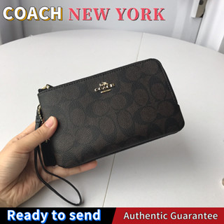 พร้อมส่ง🌟แท้ 💯%Coach กระเป๋าสตางค์สุภาพสตรี, กระเป๋าใส่เหรียญซิปคู่ (น้ำหนักเบาและพกพาได้) F87591