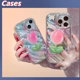 คูปองเคลม🎀เคสไอโ case for iphone 11 12 ดอกทิวลิปสามมิติไล่ระดับดาว เคส 14 13 12 11 pro max ขาตั้งโทรศัพท์