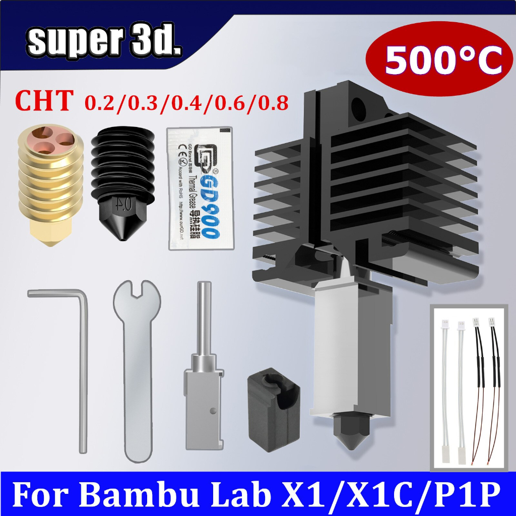 500C Upgrade Hotend Kit For Bambu Lab X1 X1C Plated Copper Heater Block Hardened Steel Nozzle Thermi