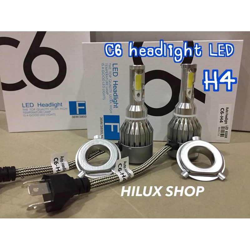ไฟหน้า LED รุ่น C6 หลอด H4 ตรงรุ่น ไม่ต้องดัดแปลง สว่างขึ้น แสงสีขาว ชัดเจน ไม่ร้อน ไม่กินไฟ 1ชุด มี2ดวง