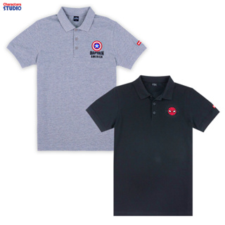 Marvel Men Polo T-Shirts Captain America&amp;Spider-man - เสื้อโปโลมาร์เวลผู้ชาย ลายกับตันอเมริกา และสไปร์เดอร์แมน สินค้าลิขสิทธ์แท้100% characters studio