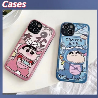 คูปองเคลม🎀เคสไอโ case for iphone 11 12 ไดโนเสาร์ดินสอสีชินจังคู่ เคส 14 13 12 11 pro max เคสโทรศัพท์มือถือที่สร้างสรรค