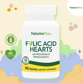 NaturesPlus Folic Acid Hearts – 90 Tablets 💕กรดโฟลิก โฟเลท +  vitamins B6 &amp; B12 บำรุงสมองและหัวใจ💕