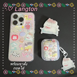 🌈Langton🌸ขาตั้ง ถอดได้ การ์ตูน ลูกสุนัข iphone 11 14 pro max เส้นขอบโปร่งใส ป้องกันการหล่น ขอบเต็ม case for iPhone 12 13