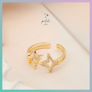 [petite by PRAKYRE] Estrella Ring with Diamond Line - แหวนรูปดวงดาวกระจายประดับเพชร สีทอง ปรับไซส์ได้