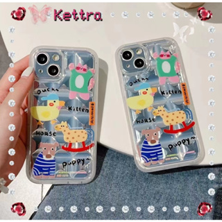 💜Kettra💜ป้องกันการหล่น ขอบเต็ม iPhone 11 14 pro max การ์ตูน ความคิดสร้างสรรค์ โปร่งแสง น่ารัก case for iPhone 12 13