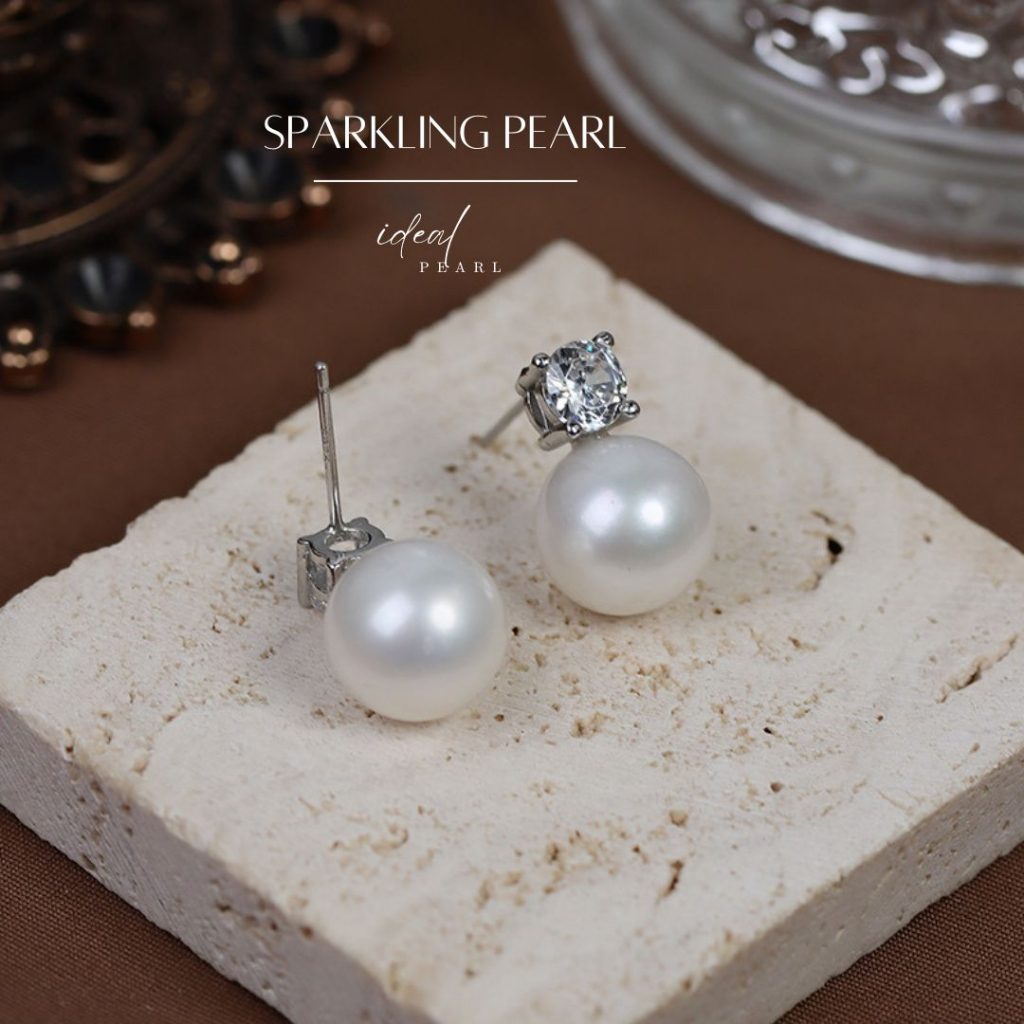 iDEAL ต่างหูมุก Diamond Pearl ต่างหูไข่มุก Valentine ของขวัญ ต่างหูเพชร ต่างหูเงินเเท้ ต่างหูสวยๆ