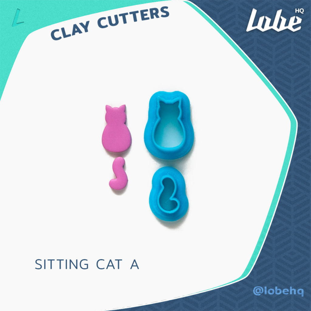 Lobehq Sitting Cat A 2 Piece Polymer Clay Cutters/ แม่พิมพ์กดดินรูปทรงน้องแมวนั่ง 2 ชิ้น