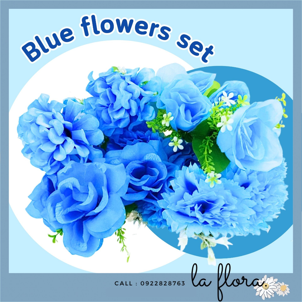 Blue flowers set เซ็ตดอกไม้สีฟ้า ดอกไม้ปลอม ดอกไม้ประดิษฐ์ ตกแต่งบ้าน ช่อดอกไม้ DIY พร๊อพถ่ายรูป