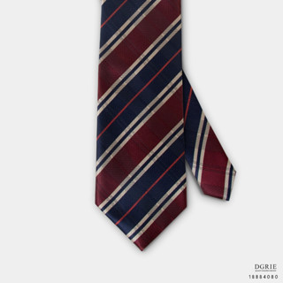 Red and Navy Stripe Gold 2tone 3 Inch Necktie - เนคไทสีแดง/กรม ลายทางสีทอง