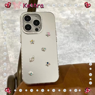 💜Kettra💜ป้องกันการหล่น ขอบเต็ม iPhone 11 14 pro max สีเงิน ดาว เรียบง่าย ระดับสูง เส้นขอบโปร่งใส case for iPhone 12 13